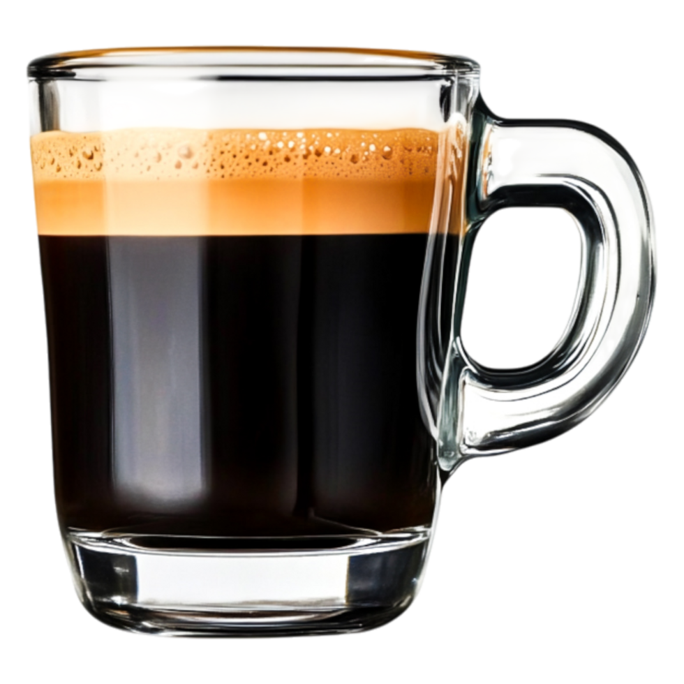 Delicious Espresso in a Transparent Glass Mug with Creamy Foam on Top png