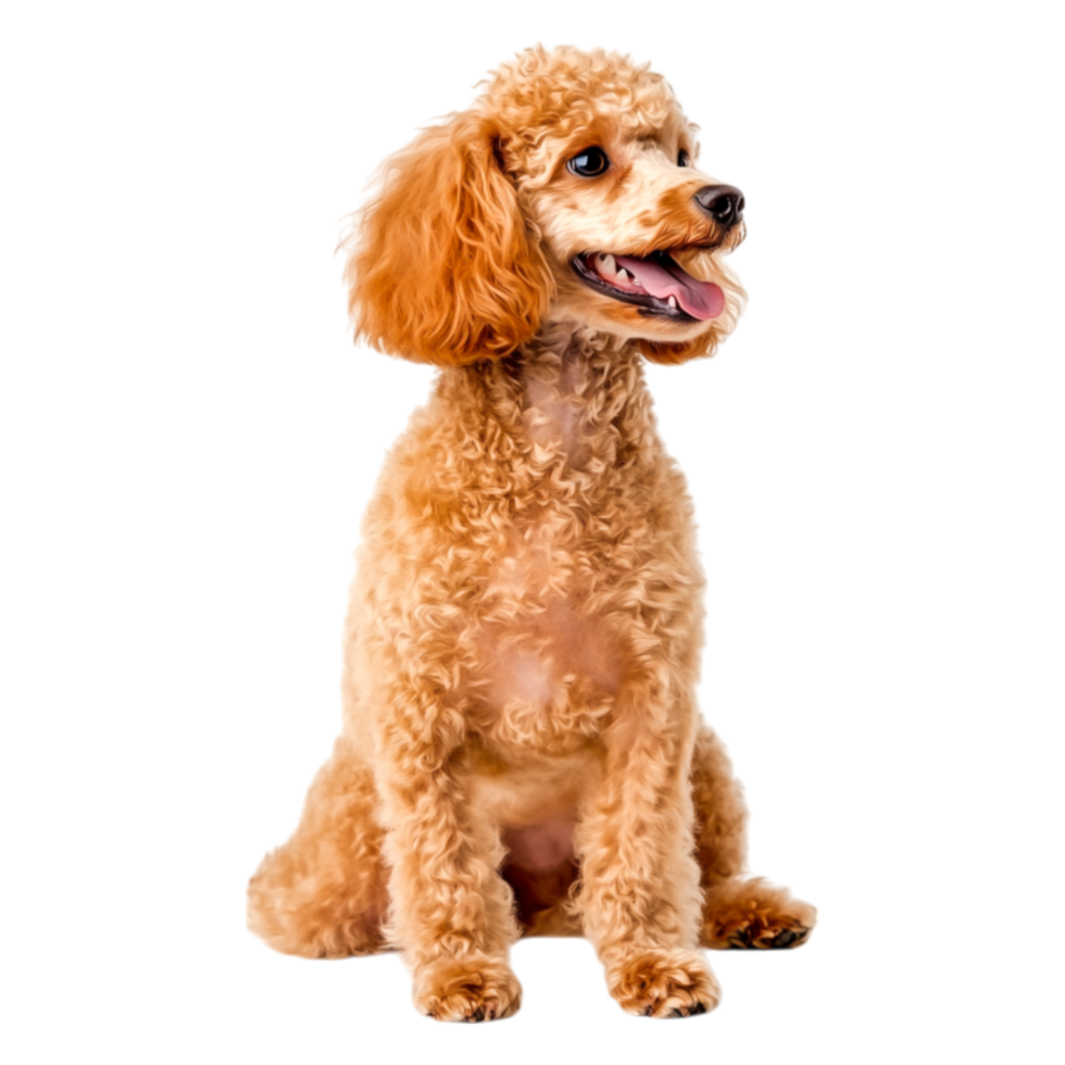 Adorable fluffy dog sitting with joyful expressind bright eyes png