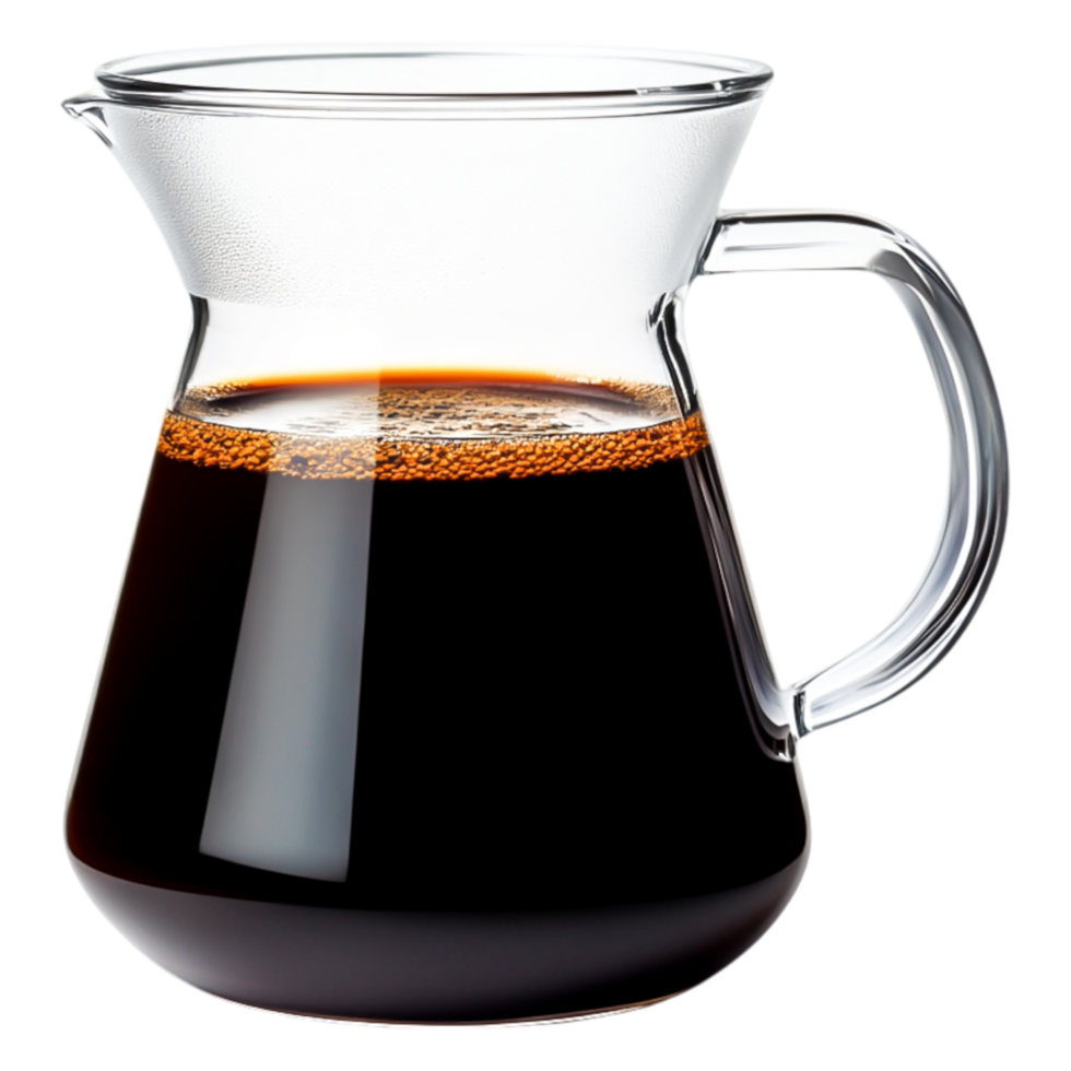Freshly Brewed Coffee in Clear Glass Carafe with Rich Dark Color png