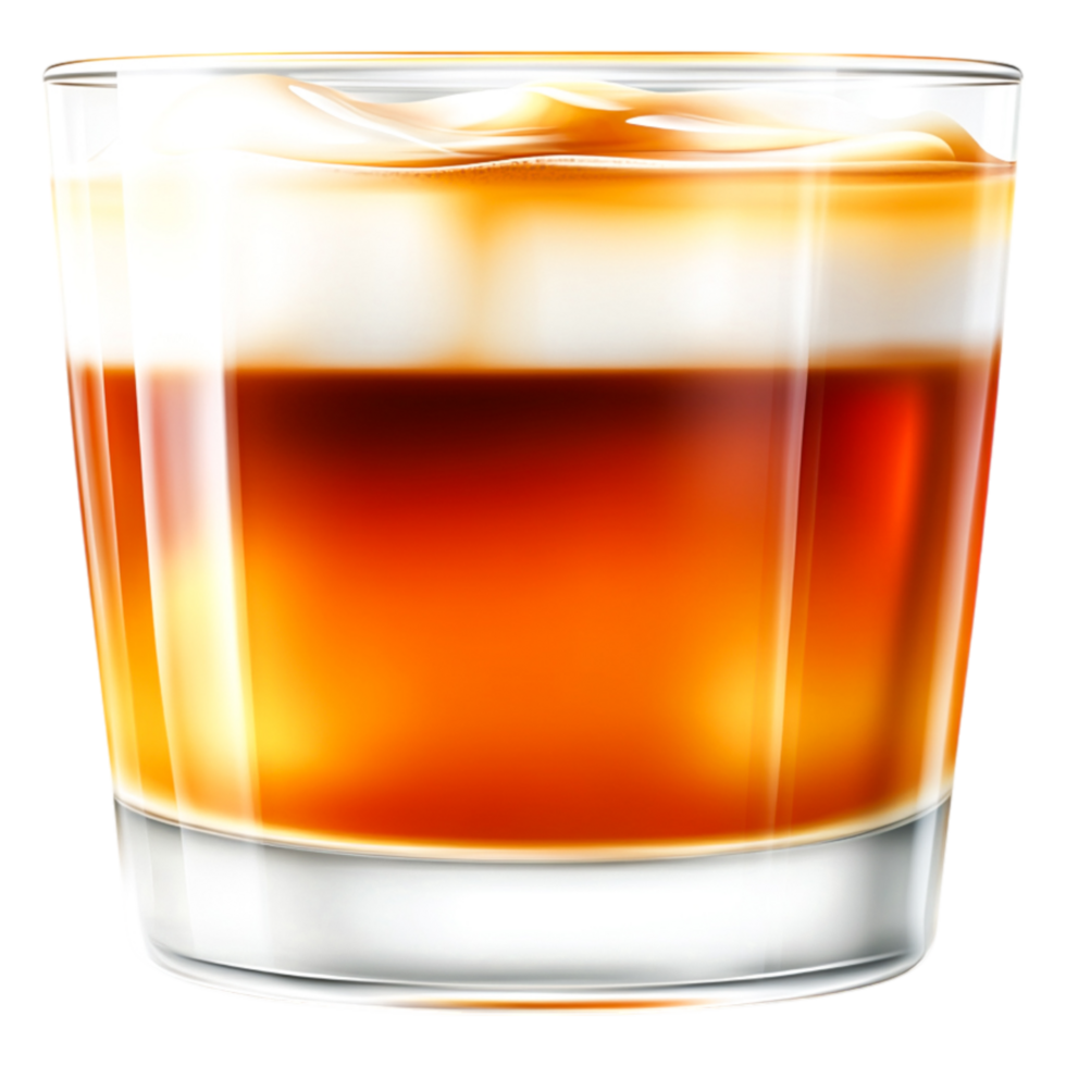 Detailed closeup of a Crystal Glass Filled with Layered Beverage and Ice png