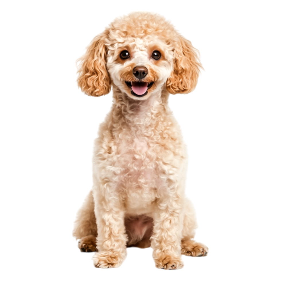 Cute and Happy Poodle Dog Sitting with Joyful Expressind Fluffy Fur png
