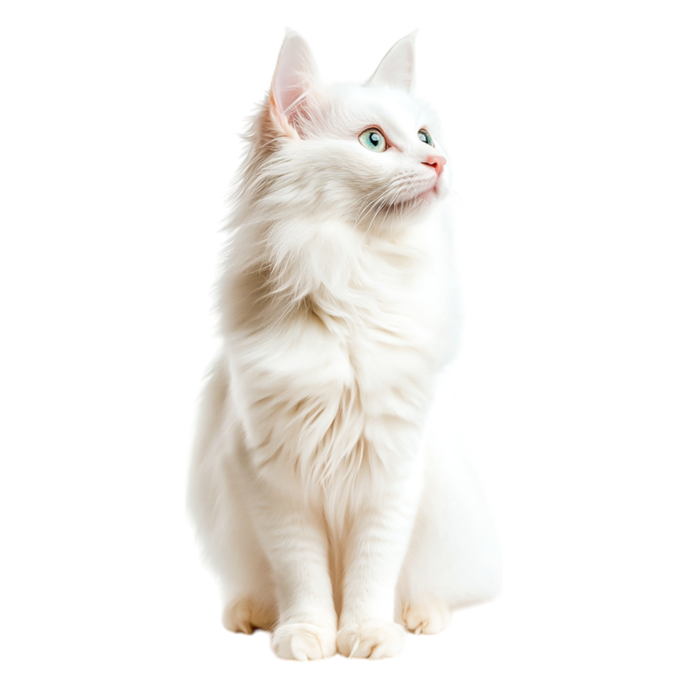 Majestic White Cat with Blue Eyes Sitting Gracefully in Bright Light png