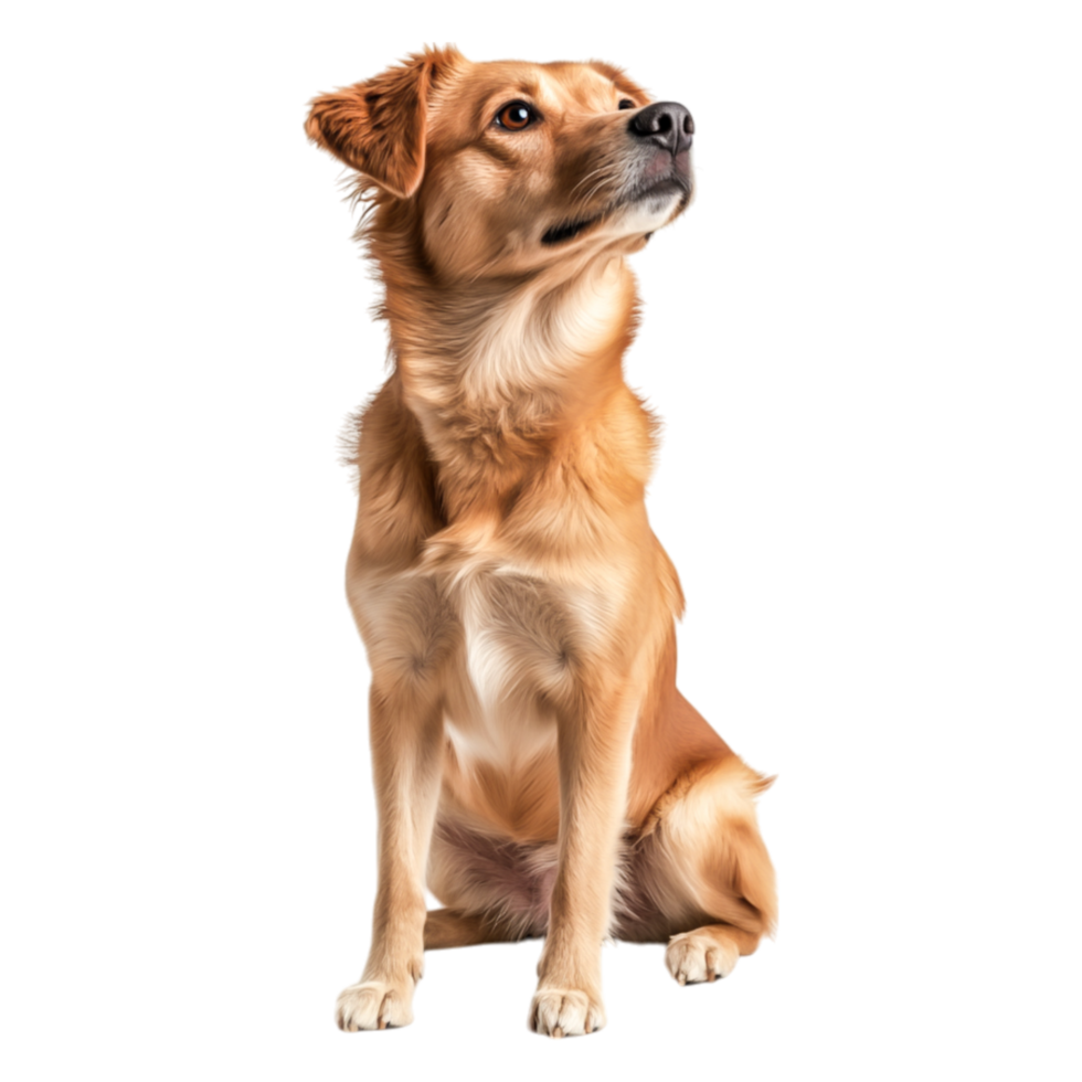 Golden Retriever Looking Up and Sitting Gracefully in Bright Lighting png