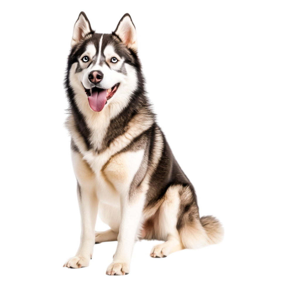 Happy Siberian Husky Sitting with Playful Expressind Bright Eyes png