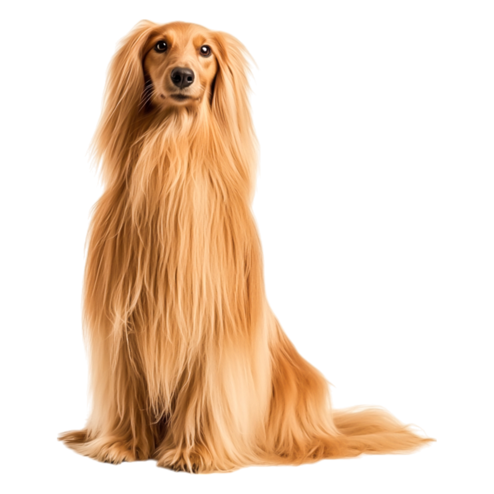 Majestic Golden Dog with Long Flowing Fur Posing Elegantly on png