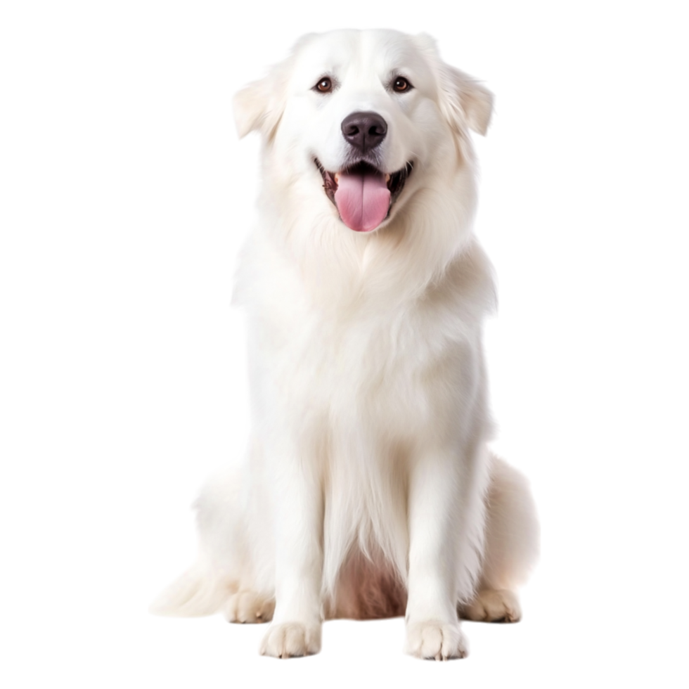 Happy Golden Retriever Sitting with Tongue Out in Bright Studio Setting png