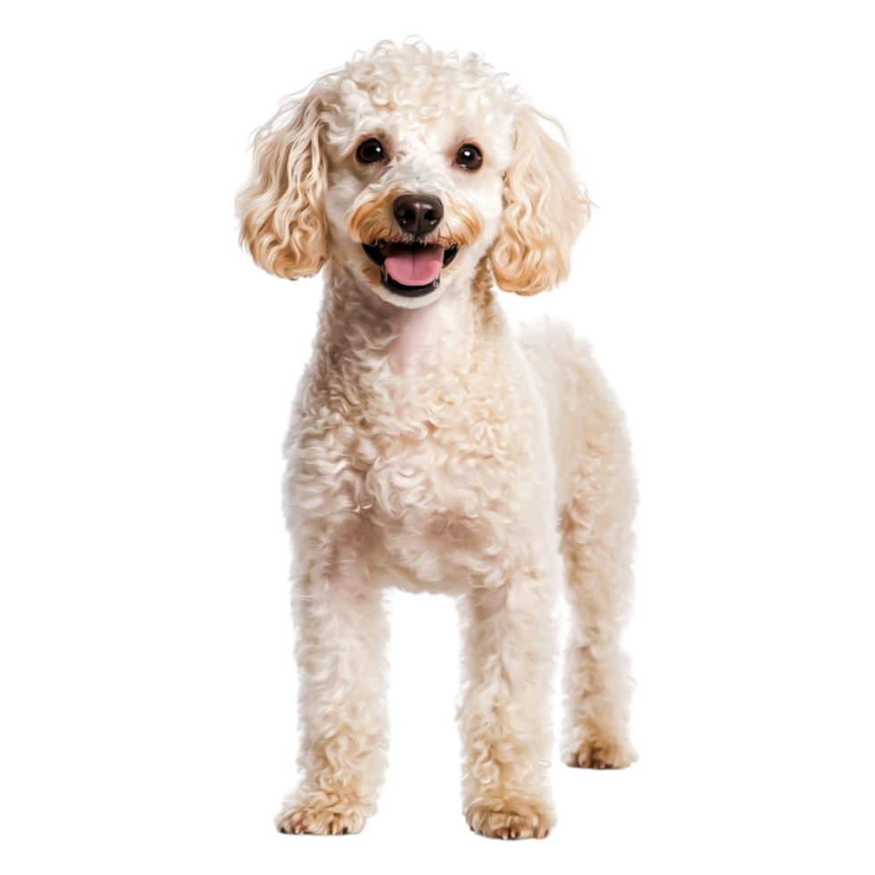 Happy and Playful White Poodle Dog with Curly Fur and Bright Eyes png