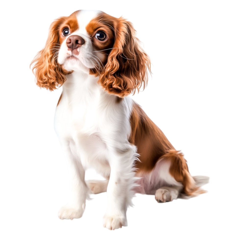 Cute Cavalier King Charles Spaniel Sitting Indoor with Adorable Expression png