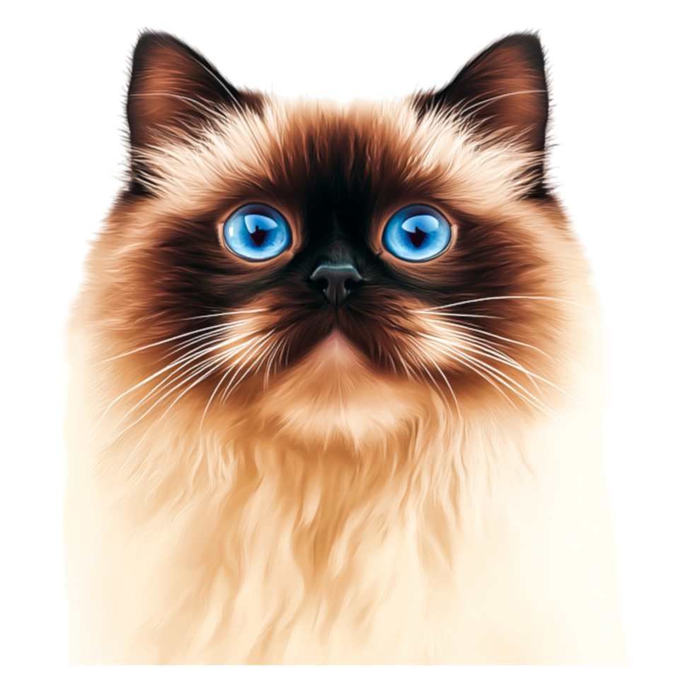 Adorable fluffy cat closeup with striking blue eyes and soft fur texture png