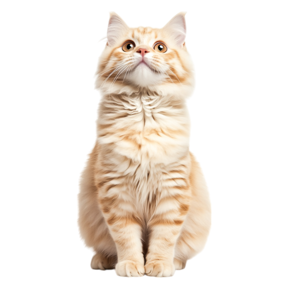 Curious Orange Cat Sitting Upright with Fluffy Fur and Alert Expression png