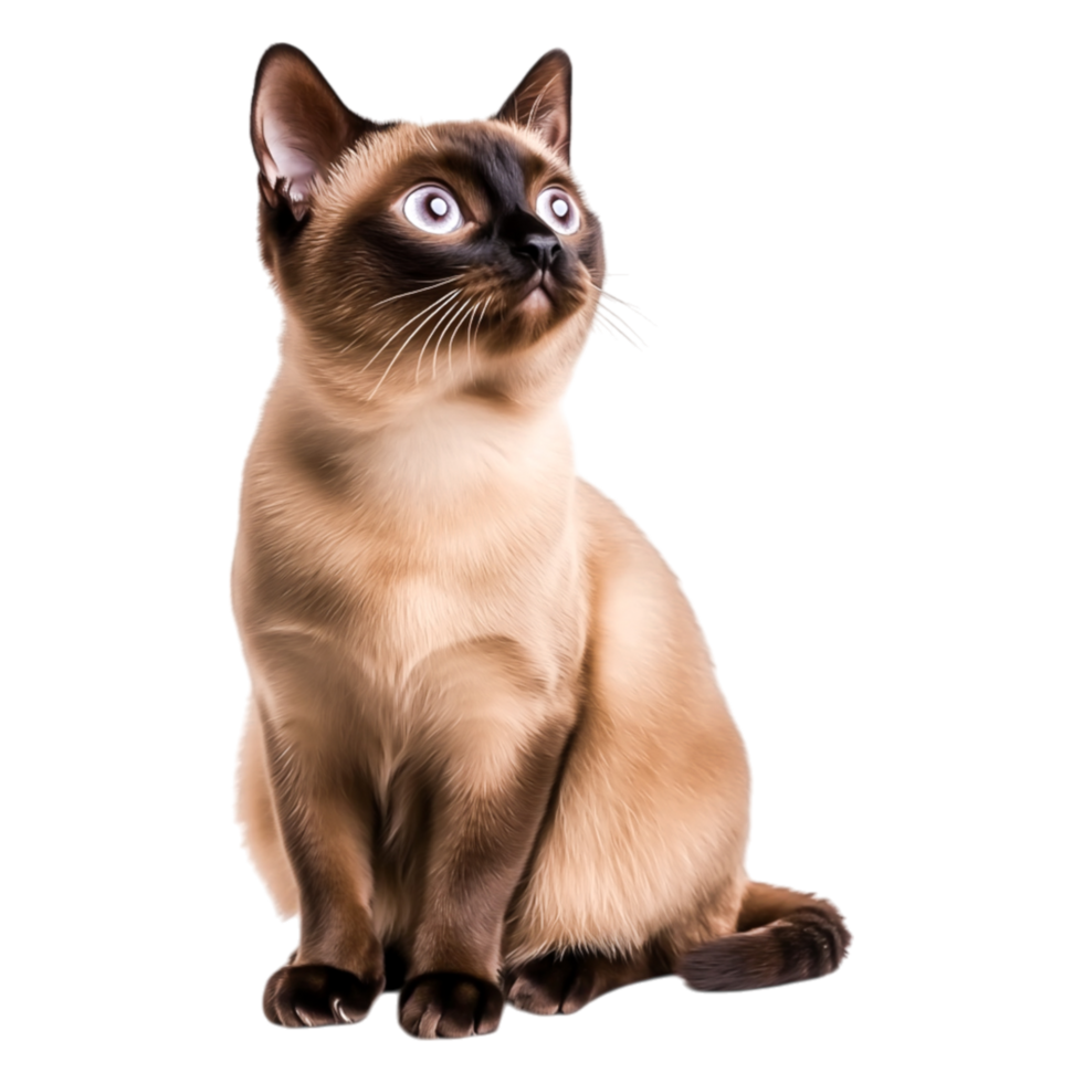 Beautiful Siamese Cat Looking Up with Curious Expressind Soft Fur png