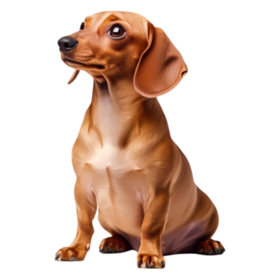 Cute Adorable Brown Dachshund Dog Sitting Upright with Expressive Eyes png