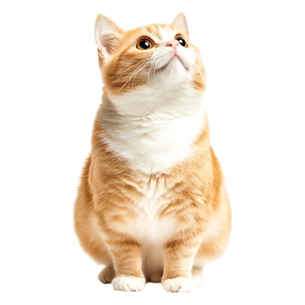 Adorable orange cat looking up with curiosity and wonder in bright light png