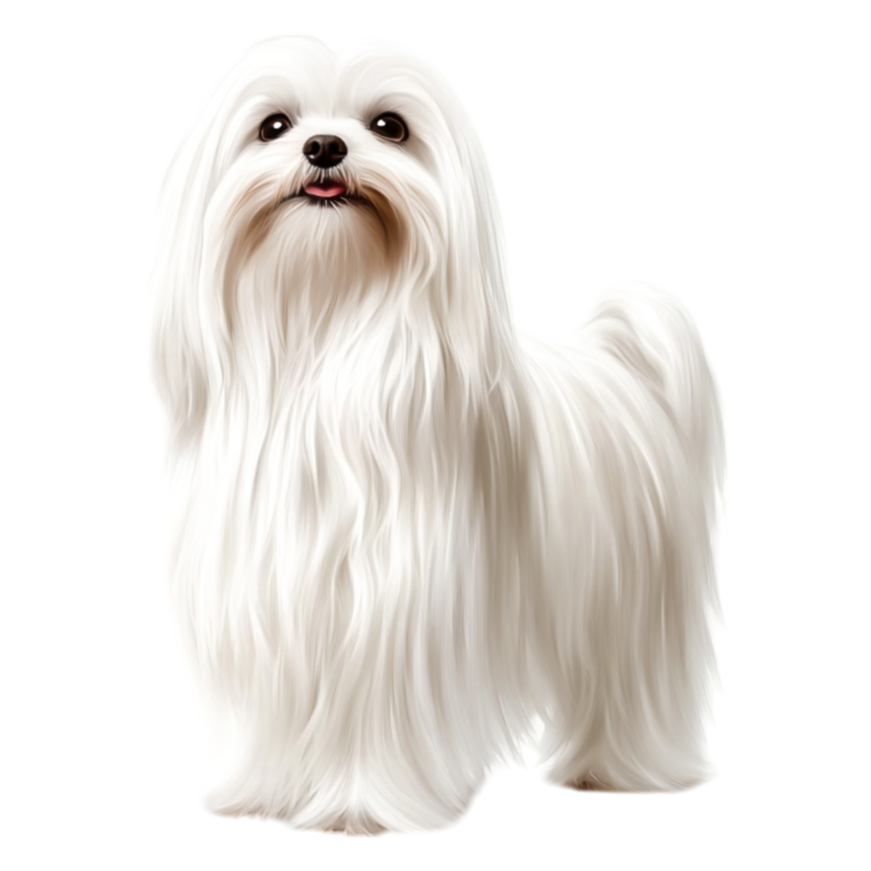 Adorable Maltese Dog with Long White Hair Standing png