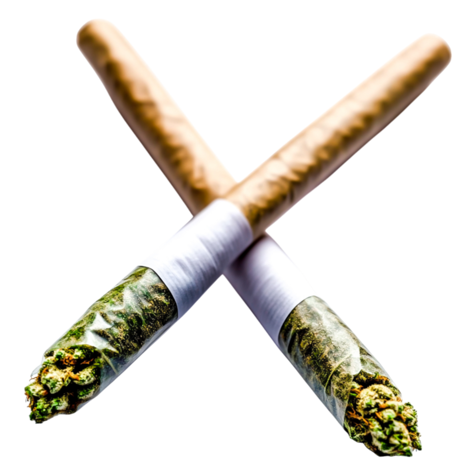 closeup of Crossed Hand-Rolled Cigarettes with Cannabis Focused on Joint png