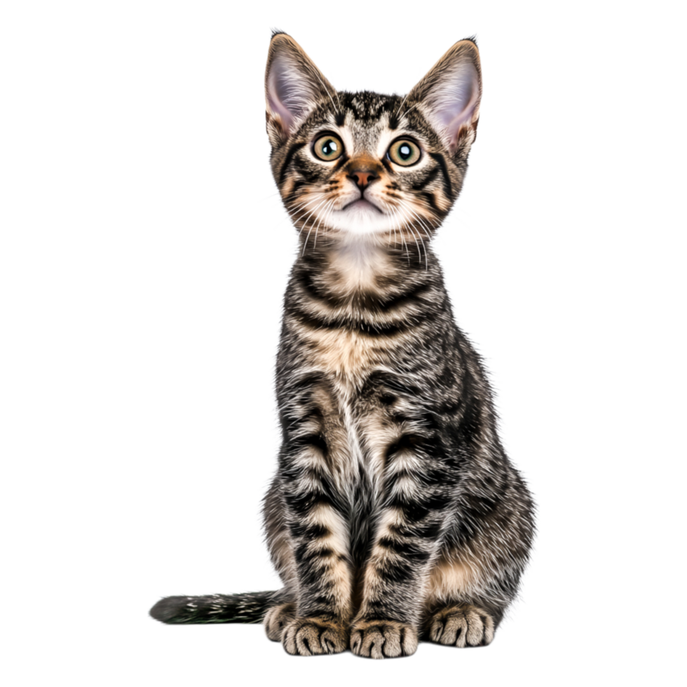 Adorable Tabby Kitten with Striking Eyes Sitting on png