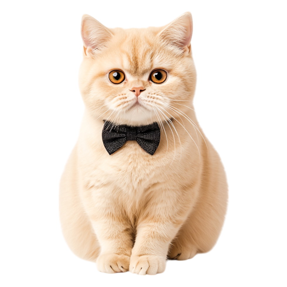 Cute cream-colored cat with bow tie sitting png