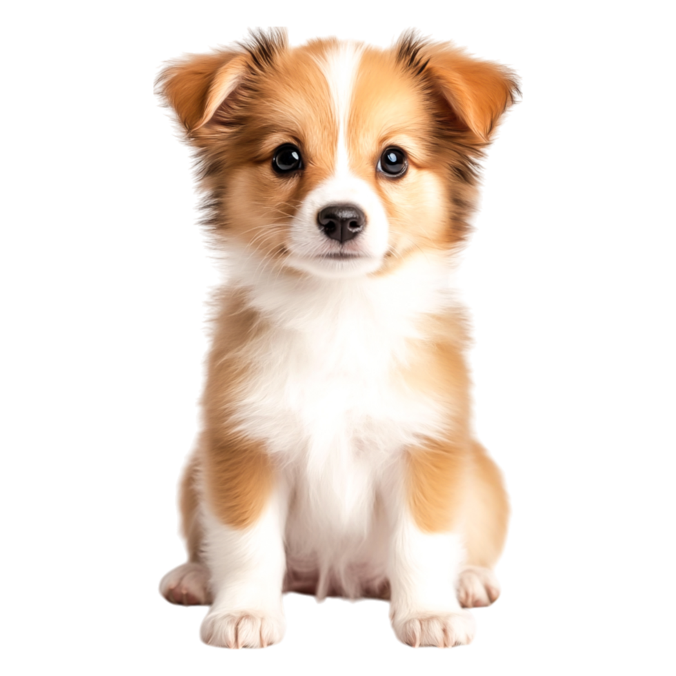 Adorable Fluffy Puppy with Charming Expressind Soft Coat Sitting Alertly png