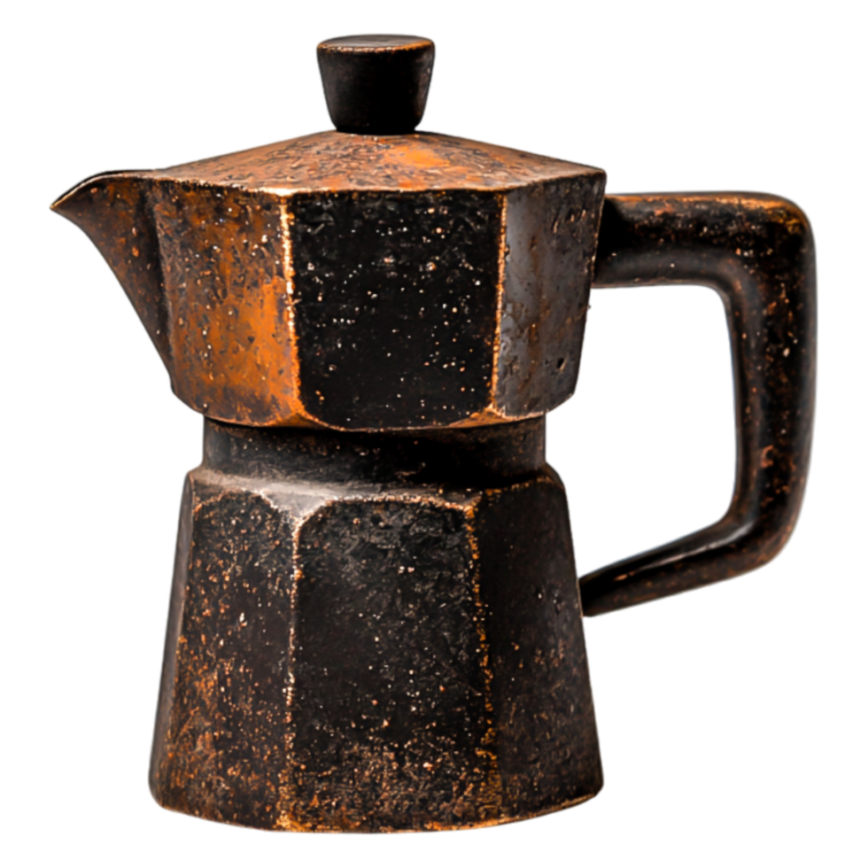 Retro Black Coffee Maker with Vintage Design and Unique Texture Details png