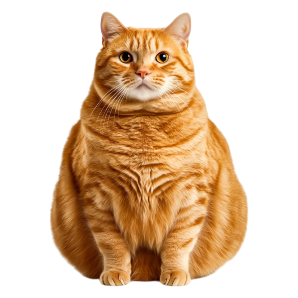Fluffy Orange Cat Sitting Upright with Bright Eyes and Engaging Expression png