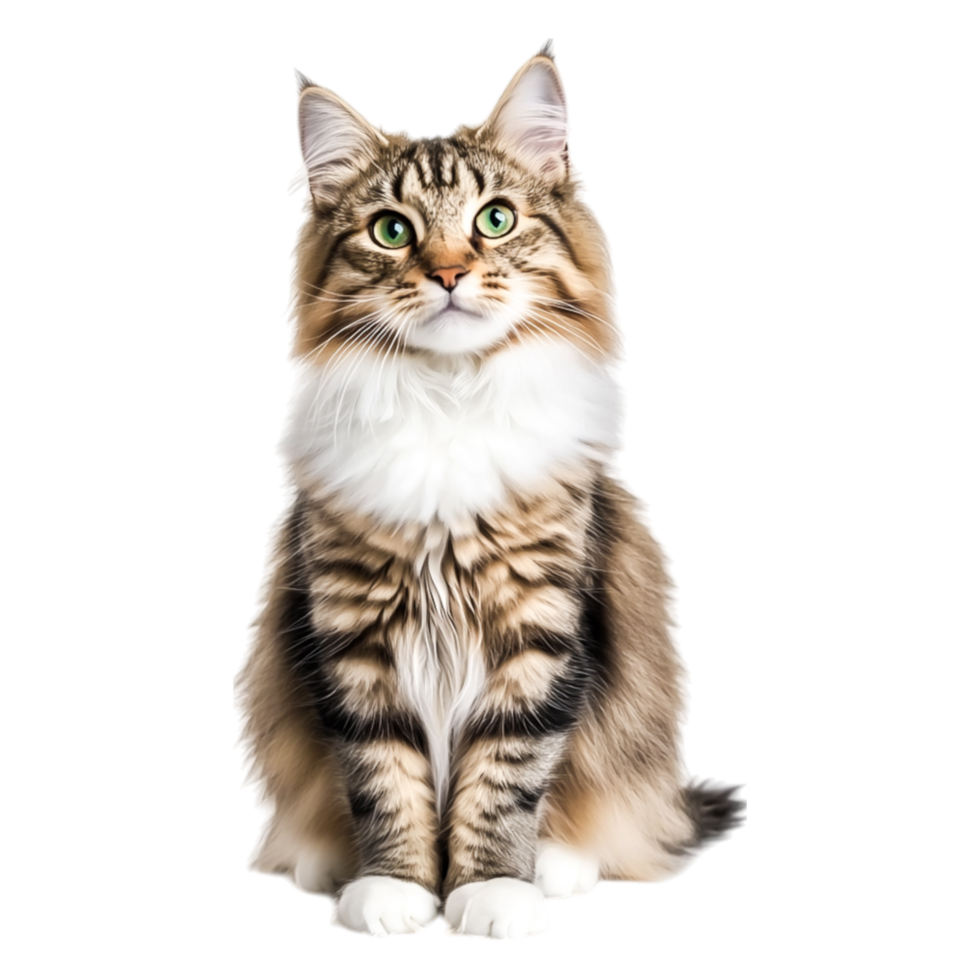 Majestic Long-Haired Cat with Striking Green Eyes Sitting Gracefully png