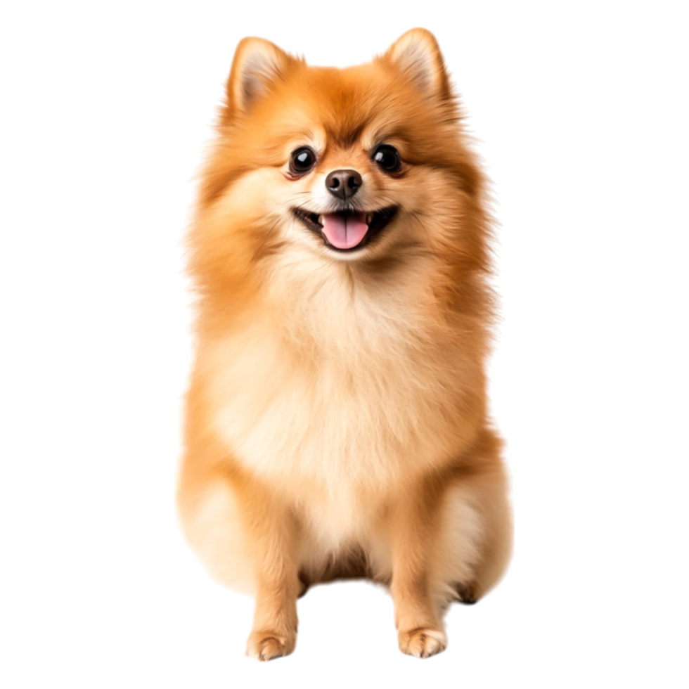 Adorable fluffy Pomeranian dog portrait with joyful expressind bright fur png