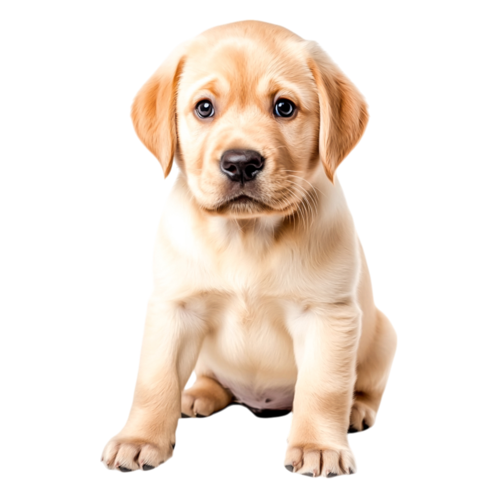 Adorable Young Labrador Retriever Puppy Sitting on Soft Surface png