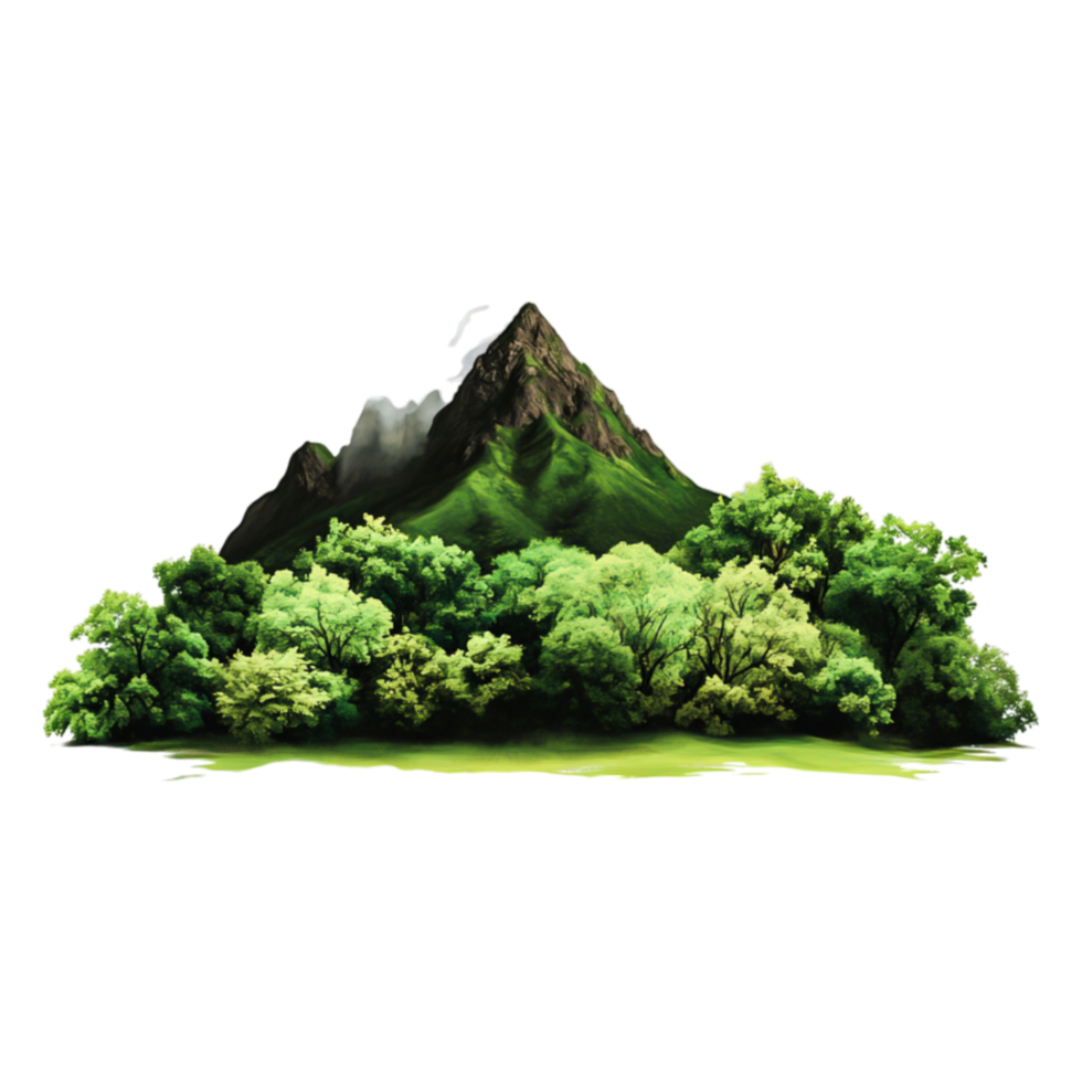Lush Green Mountain Landscape Surrounded by Dense Forest and Tranquil Water png