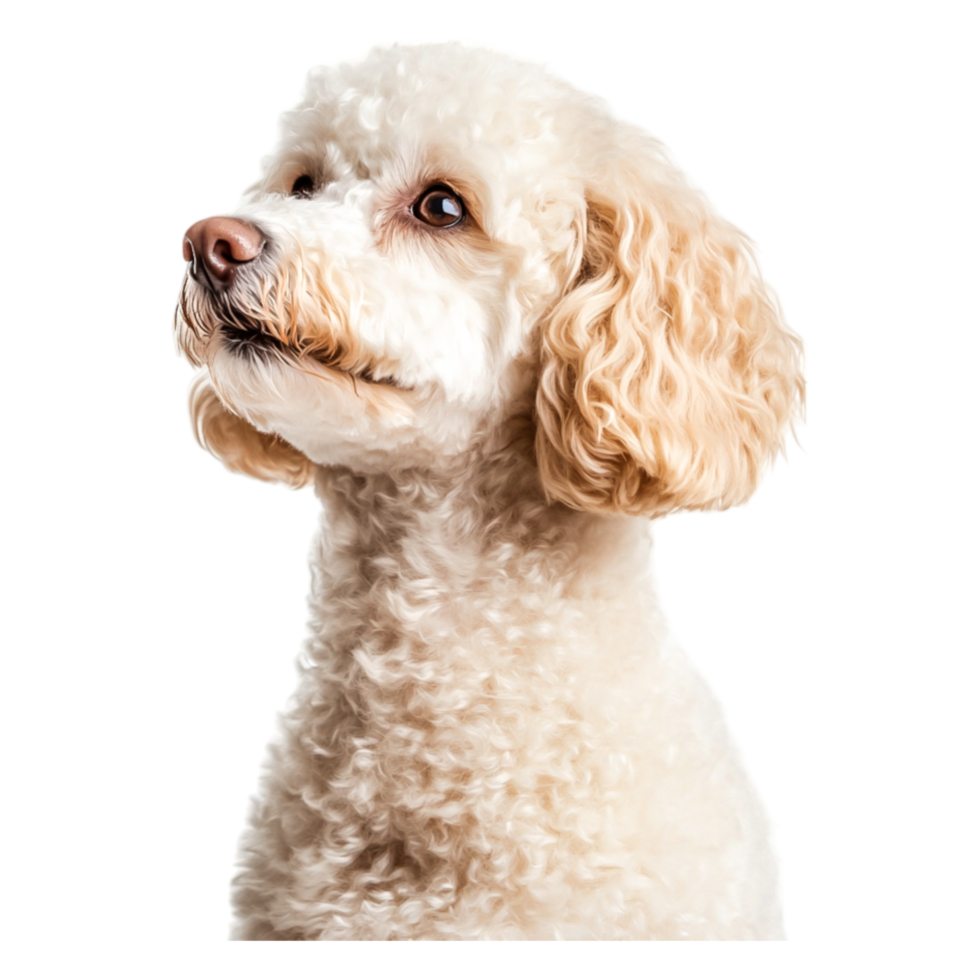 Fluffy White Dog with Wavy Fur Posing Against a Clean Background png