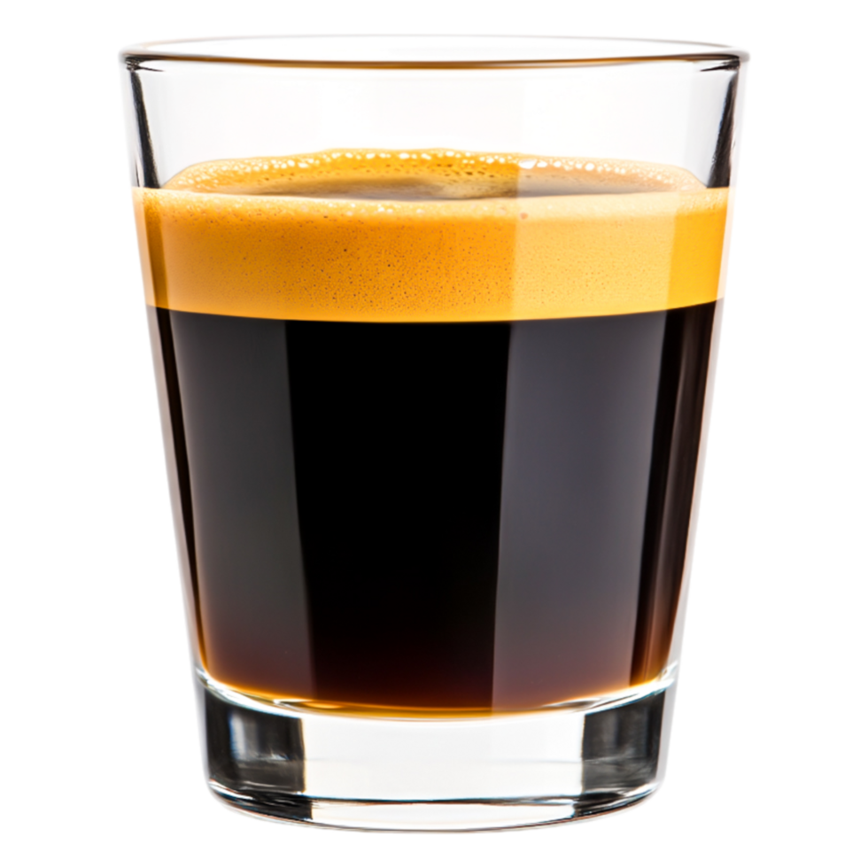 Freshly Brewed Espresso in Clear Glass with Rich Creamy Foam on Top png