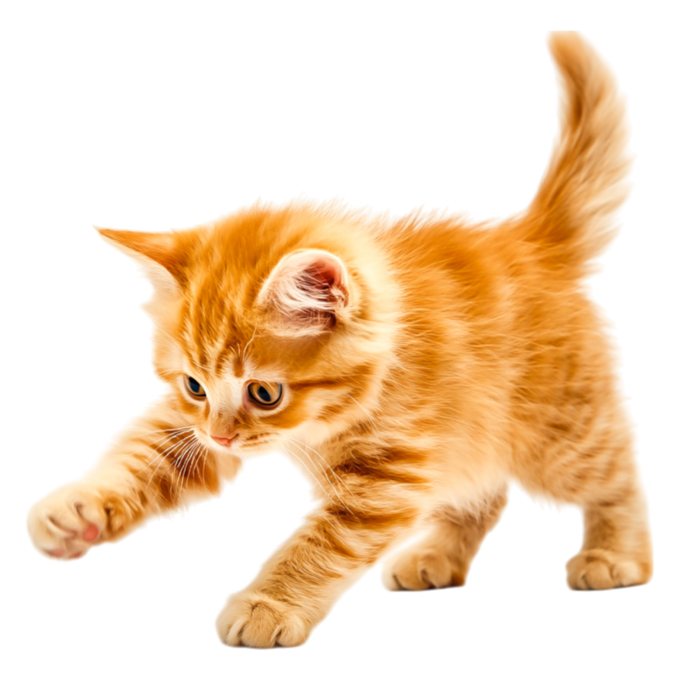 Playful Ginger Kitten Pouncing at a Toy in Soft Lighting Environment png