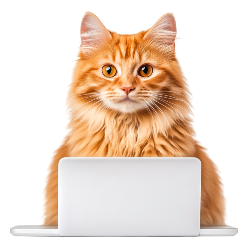 Orange Cat with Laptop Creating an Adorable Working Environment png