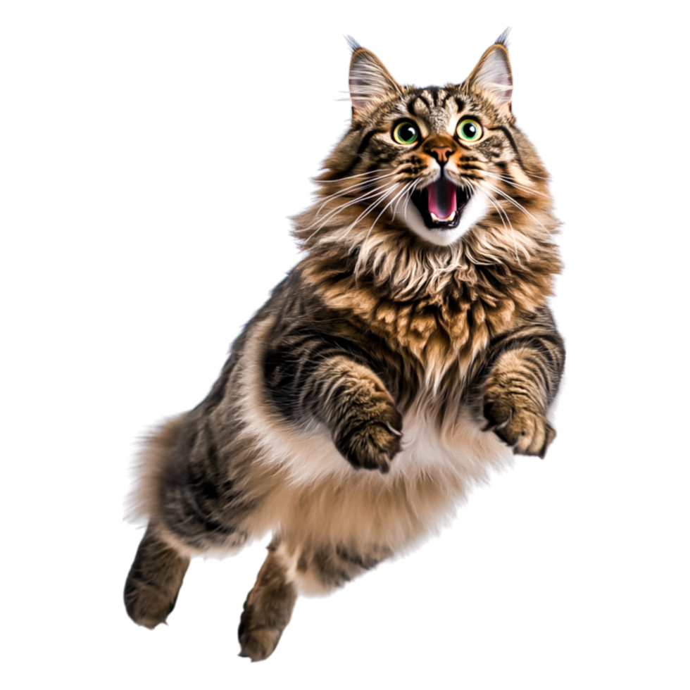 Happy Cat Jumping with Excitement in a Bright and Cheerful Environment png