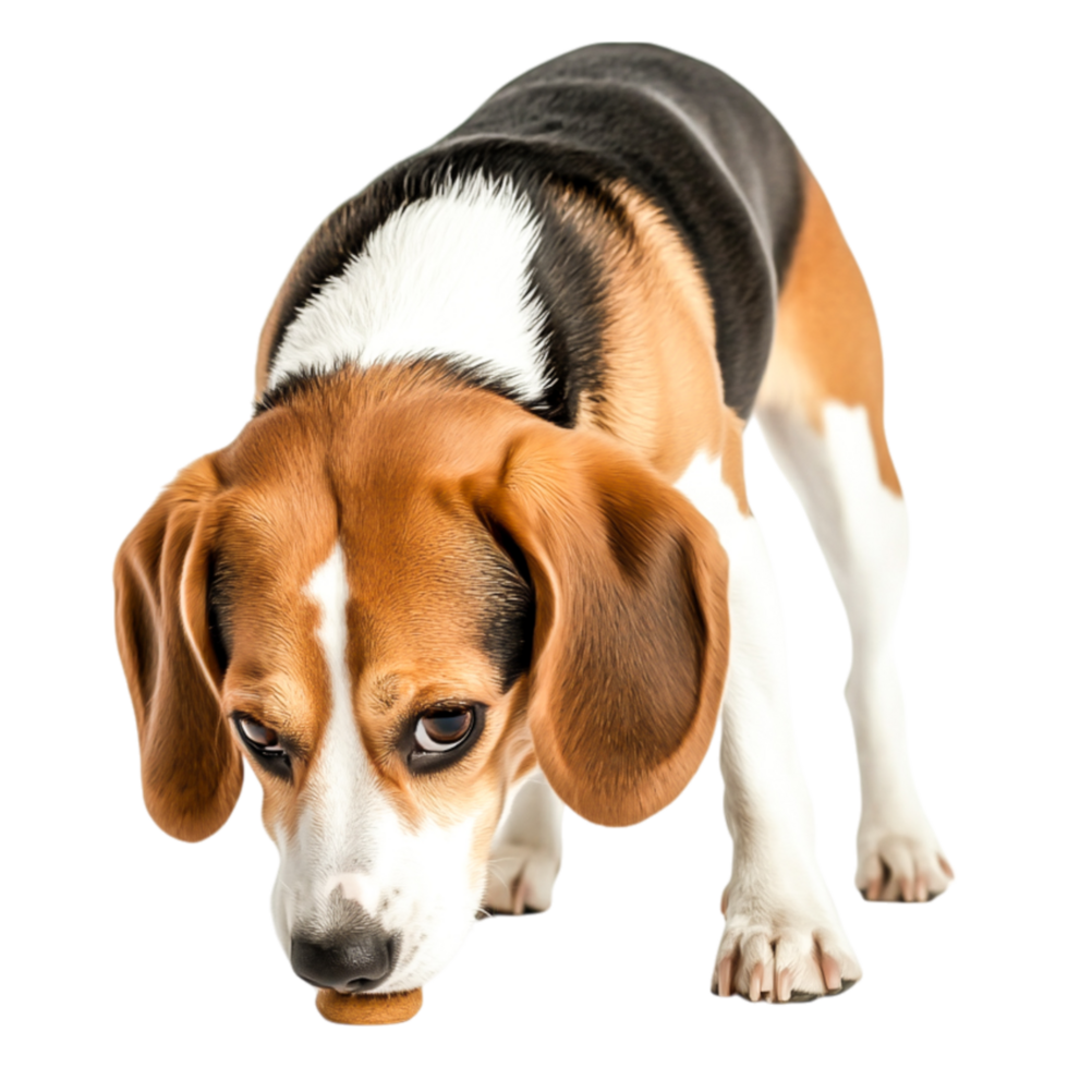 Playful Beagle Sniffing on the Ground in a Bright Studio Setting png