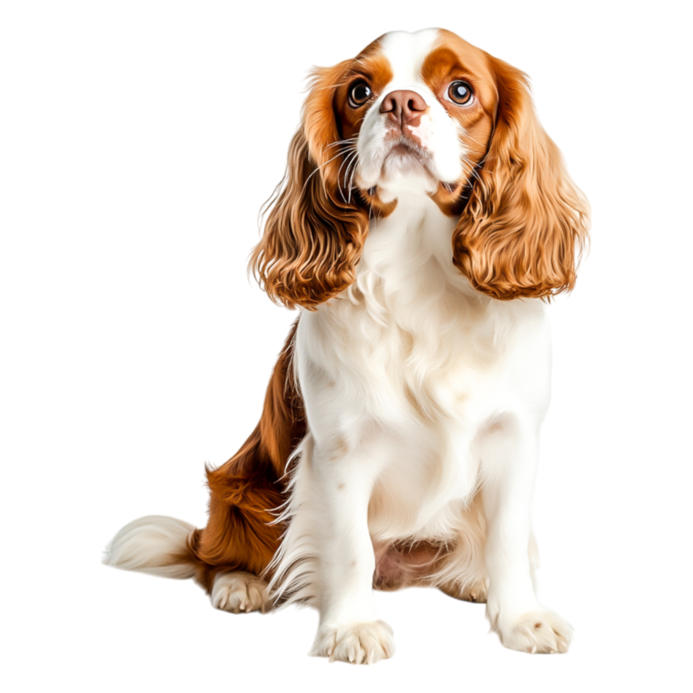 Charming Cavalier King Charles Spaniel Sitting with Alert Expression png