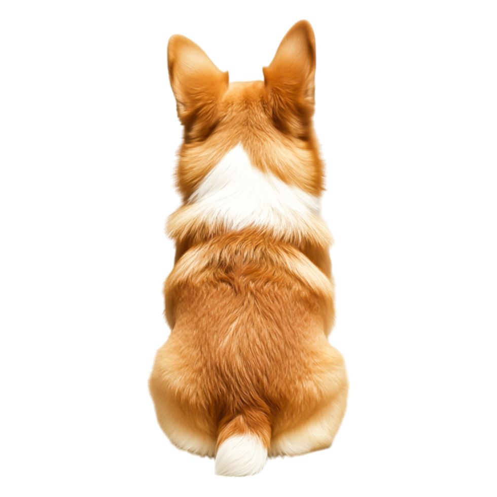 Cute Corgi Dog Sitting with Back to Camera Showing Fluffy Tail and Ears png