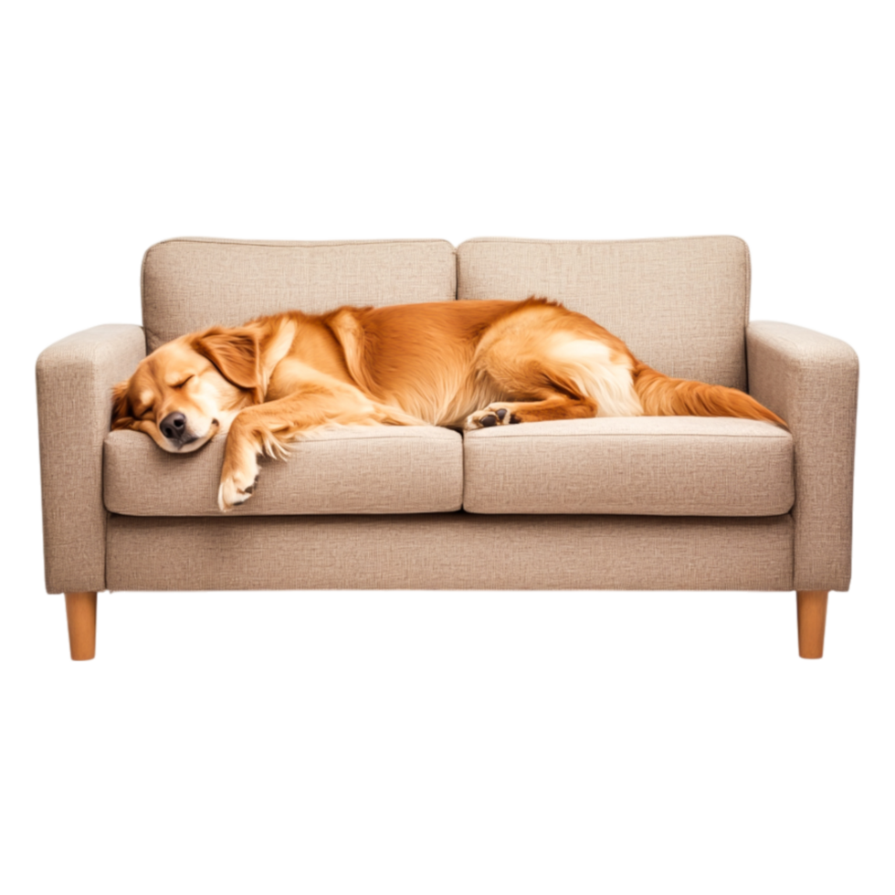 Cute Golden Retriever Dog Sleeping Comfortably Cozy Sofa png