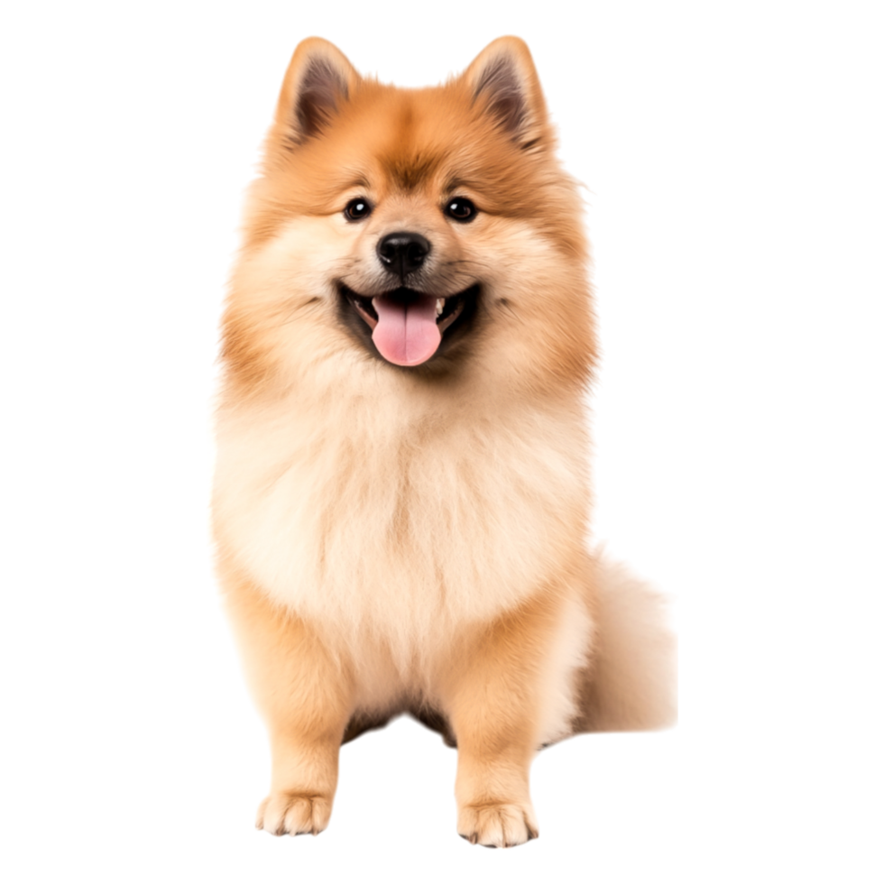 Charming Pomeranian Dog with Fluffy Coat and Playful Expression png