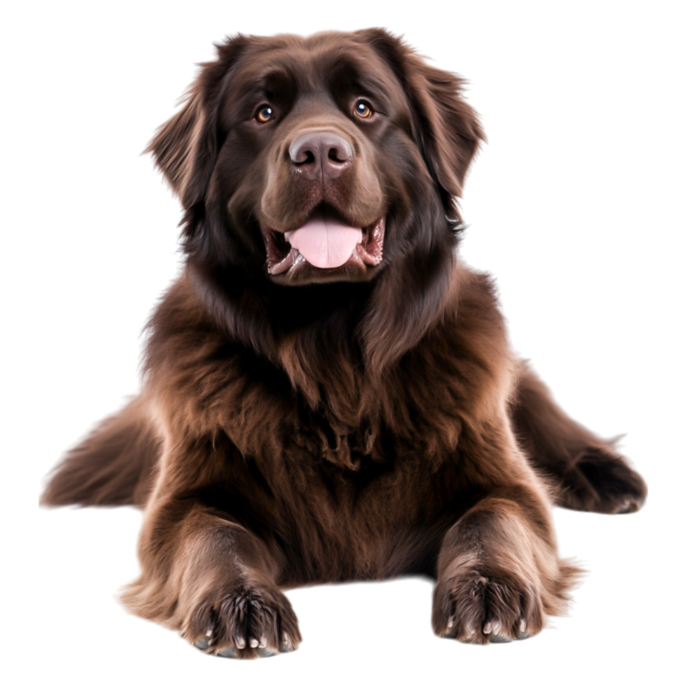 Friendly brown dog resting with joyful expression in a studio setting png