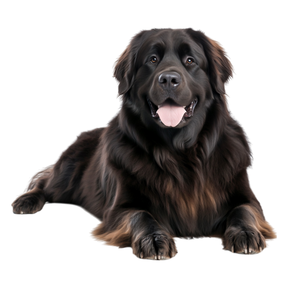 Majestic brown and black dog lying down with a friendly expression in studio png
