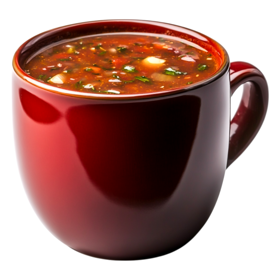 Rich and Flavorful Tomato Soup in a Vibrant Red Bowl png
