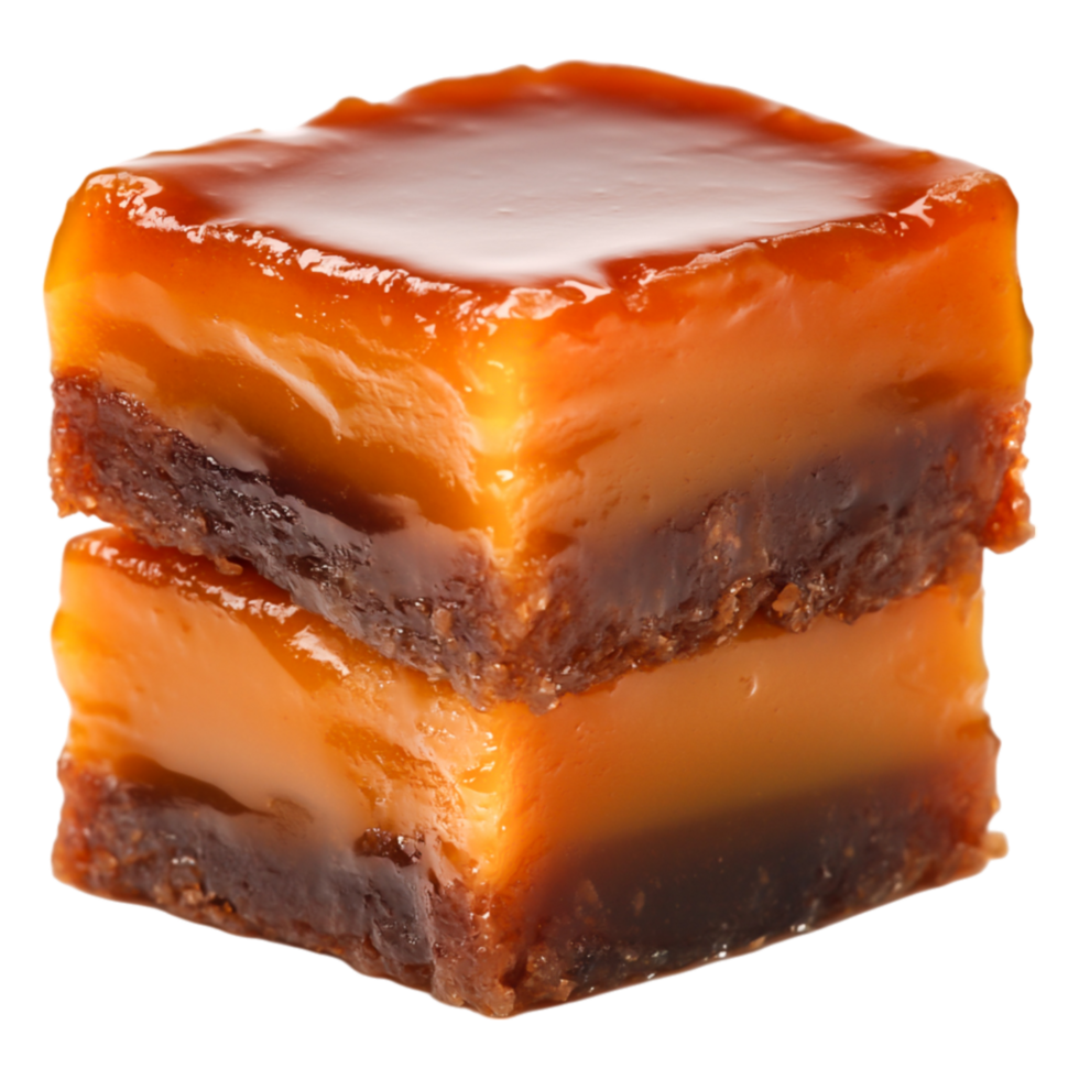Delicious Layered Dessert with Caramel and Creamy Filling png