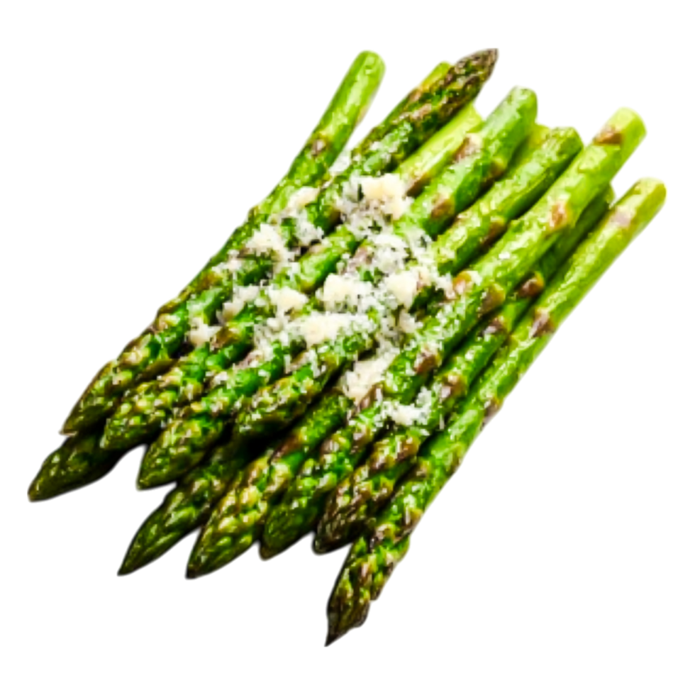 Fresh Green Asparagus Sprigs Topped with Garlic and Parmesan Cheese png