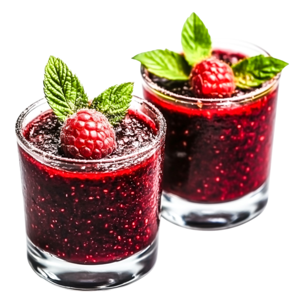 Refreshing Raspberry Drink with Mint Garnish in Elegant Glasses png