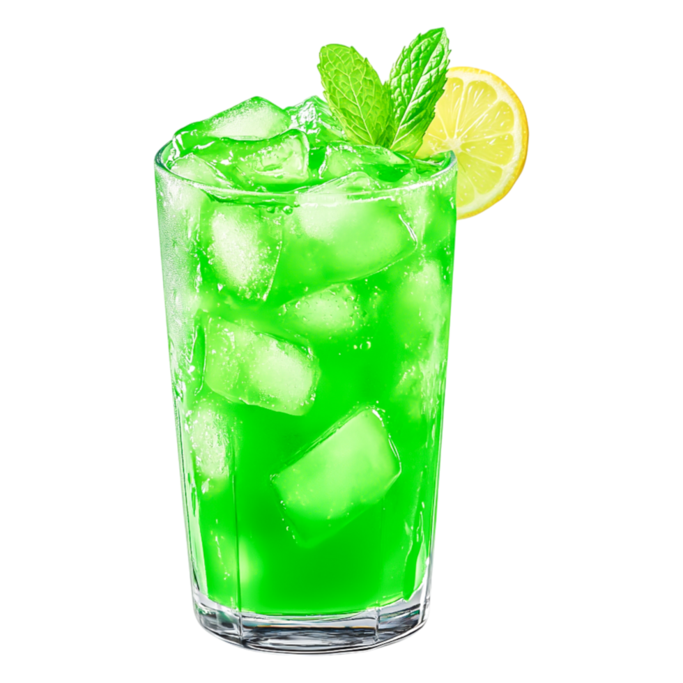 Refreshing Green Cocktail with Mint and Lemon Slice in Clear Glass png