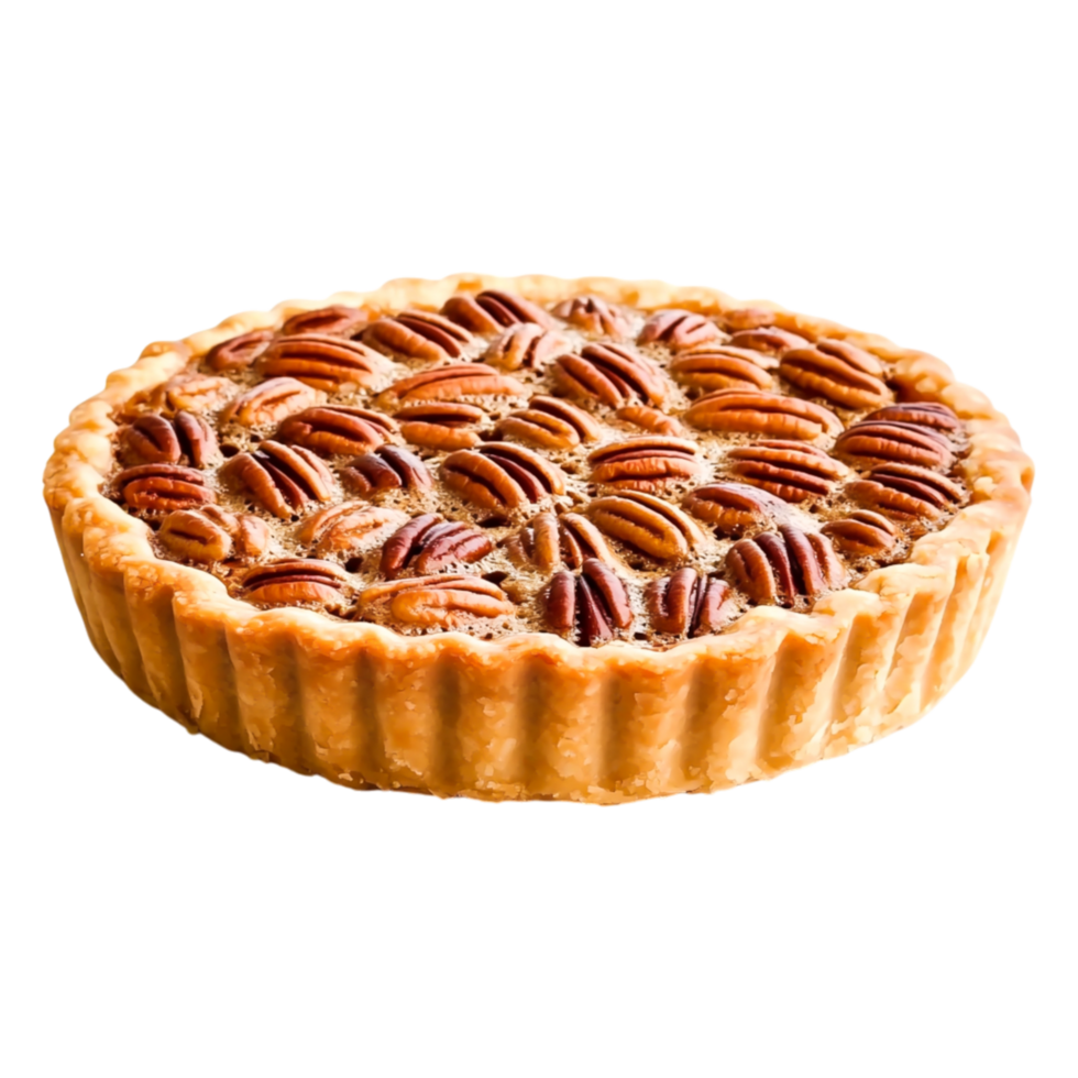 Delicious pecan pie with golden crust and perfectly roasted pecans on top png