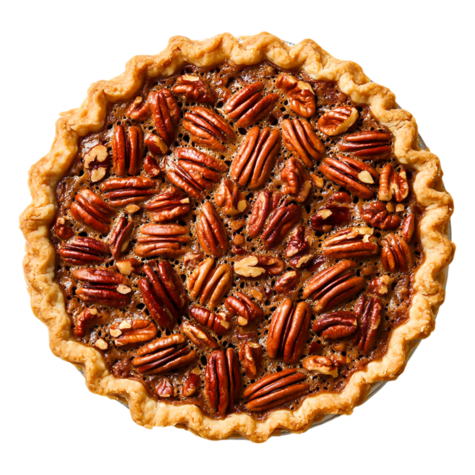Delicious homemade pecan pie with golden crust and nutty filling png