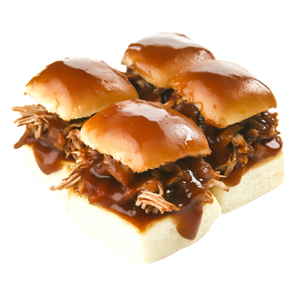 Delicious Pulled Pork Sliders with Barbecue Sauce on Soft Buns png