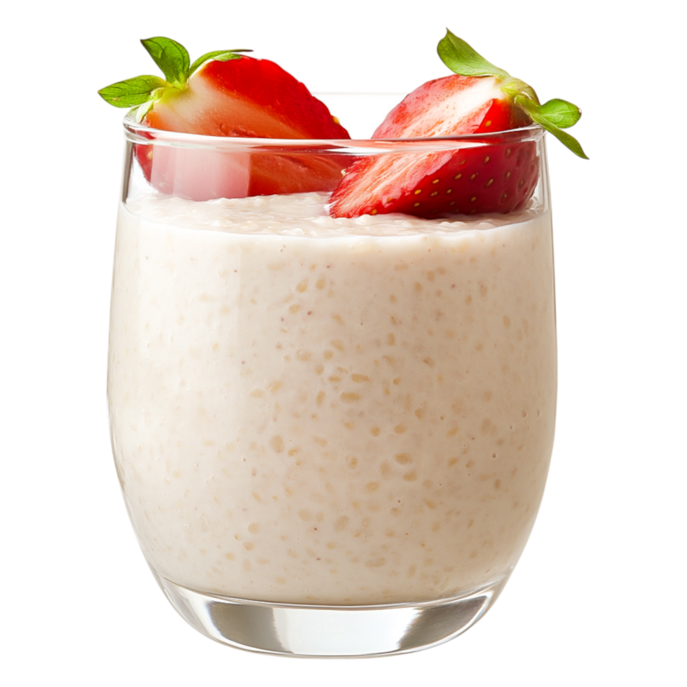 Refreshing Smoothie with Fresh Strawberries in a Clear Glass Cup png