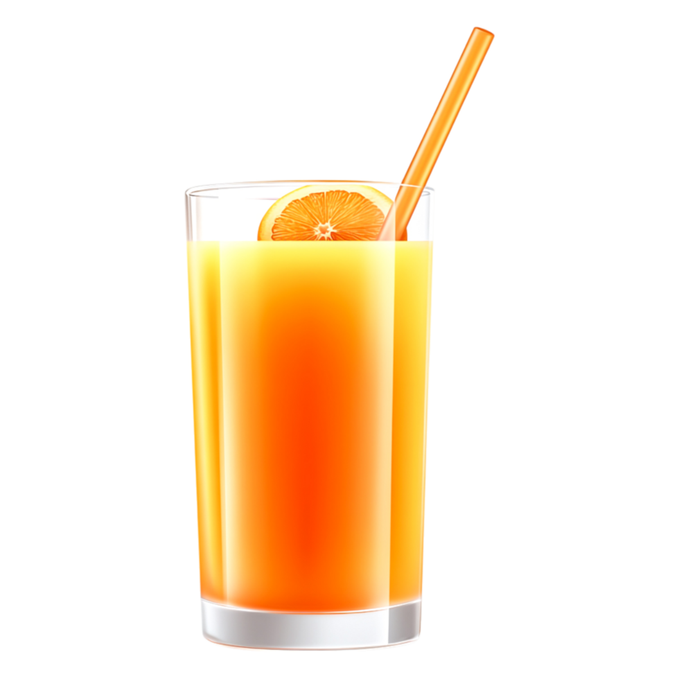 Refreshing Orange Juice with Straw and Slice in a Clear Glass png